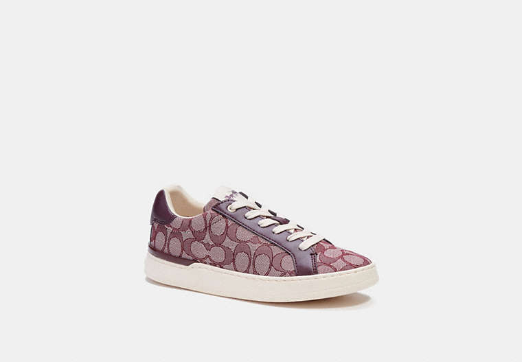 COACH®,CLIP LOW TOP SNEAKER,Jacquard,Med Burgundy,Front View