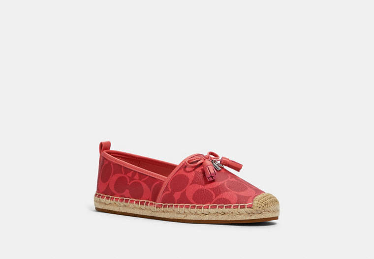 COACH®,CARSON ESPADRILLE,Signature Coated Canvas,Bright Coral,Front View