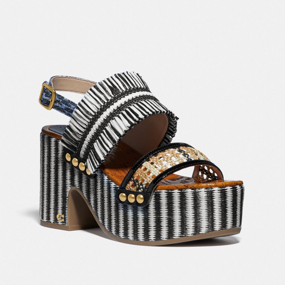 COACH®,NITA SANDAL,mixedmaterial,Black/Bluebell,Front View