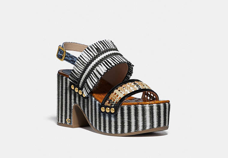 COACH®,NITA SANDAL,mixedmaterial,Black/Bluebell,Front View image number 0