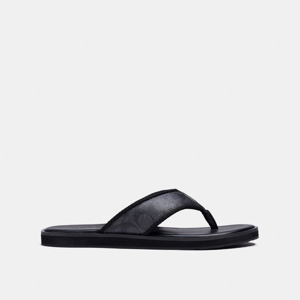 black leather flip flops