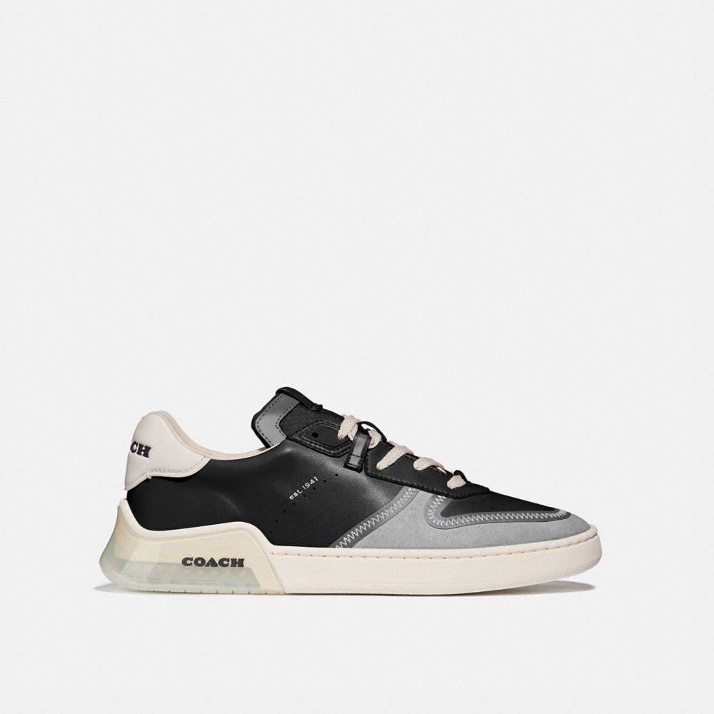 COACH®,CITYSOLE COURT SNEAKER,Leather/Suede,Black,Angle View