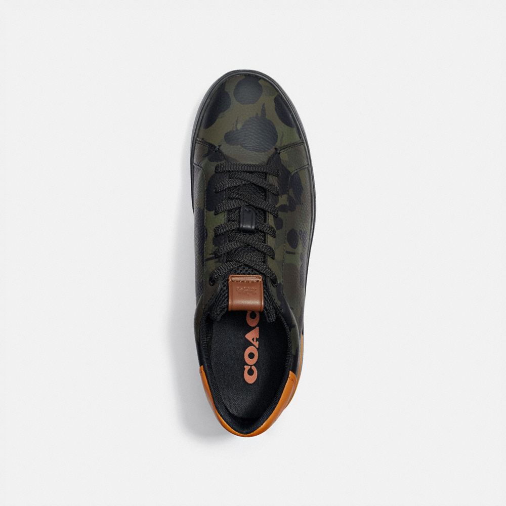 COACH®,LOWLINE LOW TOP SNEAKER WITH CAMO PRINT,Leather,Military Wildbeast/Clementine,Inside View,Top View