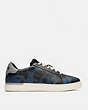 COACH®,LOWLINE LOW TOP SNEAKER WITH CAMO PRINT,Leather,Denim Wildbeast/Washed Steel,Angle View