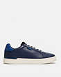 COACH®,LOWLINE LOW TOP SNEAKER IN COLORBLOCK,Leather,True Navy/Deep Sky,Angle View