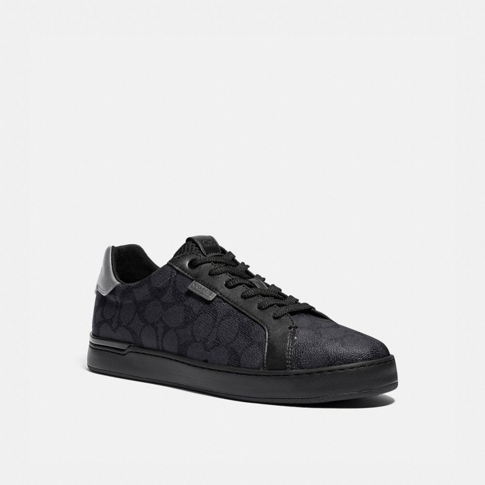 COACH®,LOWLINE LOW TOP SNEAKER,Signature Coated Canvas,CHARCOAL/GREY,Front View