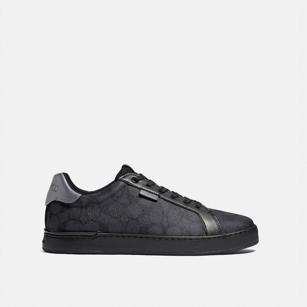 COACH®,LOWLINE LOW TOP SNEAKER,Signature Coated Canvas,CHARCOAL/GREY,Angle View