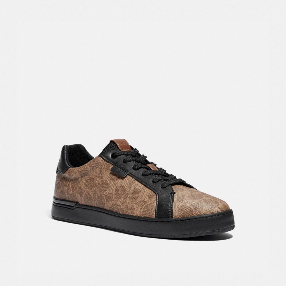 COACH®,LOWLINE LOW TOP SNEAKER,Signature Coated Canvas,Tan/Black,Front View