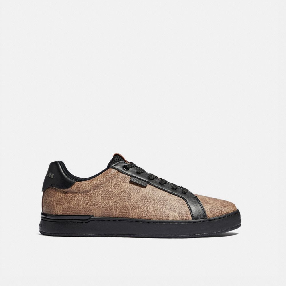 COACH®,LOWLINE LOW TOP SNEAKER,Signature Coated Canvas,Tan/Black,Angle View