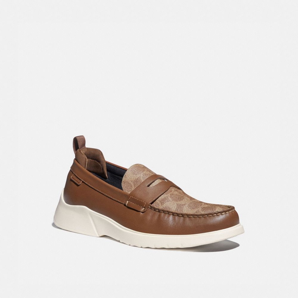 COACH®,CITYSOLE LOAFER,Signature Coated Canvas,KHAKI/SADDLE,Front View