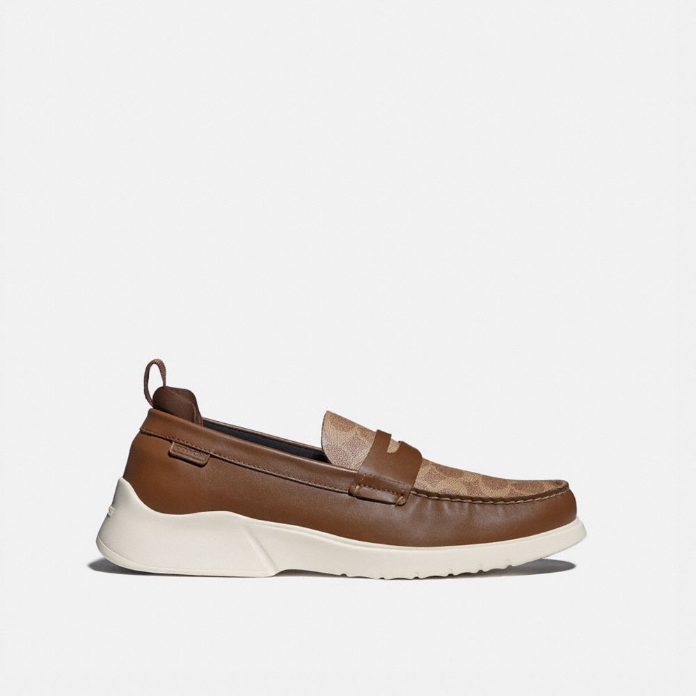 COACH®,CITYSOLE LOAFER,Signature Coated Canvas,KHAKI/SADDLE,Angle View