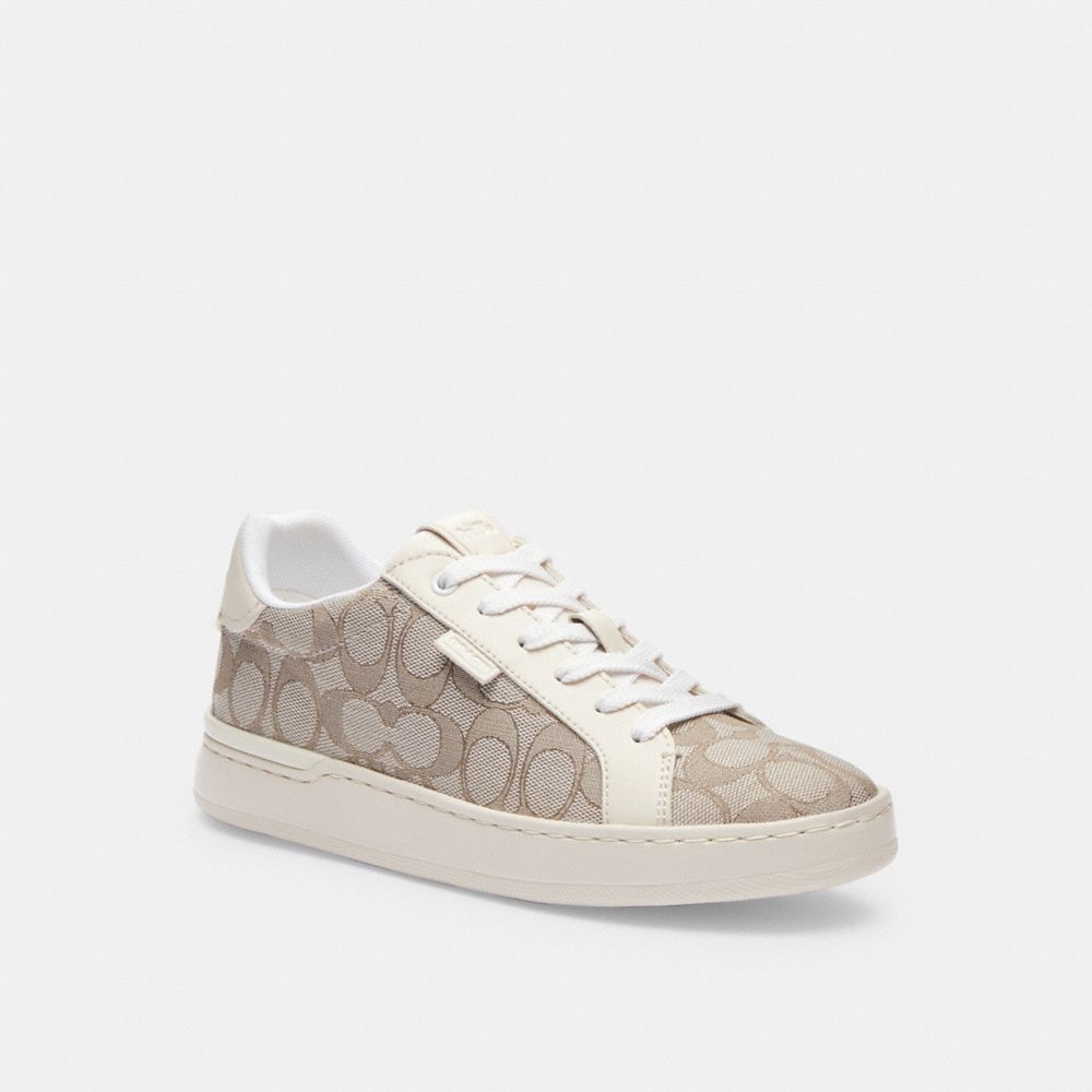 COACH®,LOWLINE LOW TOP SNEAKER,Signature Jacquard,Stone/Chalk,Front View