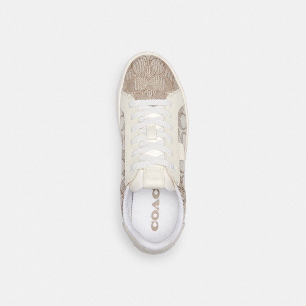 COACH®,LOWLINE LOW TOP SNEAKER,Signature Jacquard,Stone/Chalk,Inside View,Top View