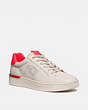 COACH®,LOWLINE LOW TOP SNEAKER,Leather,Chalk/Neon Pink,Front View