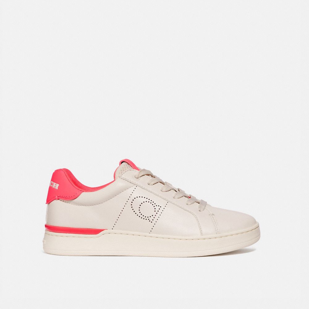 COACH®,LOWLINE LOW TOP SNEAKER,Chalk/Neon Pink,Angle View