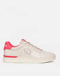 COACH®,LOWLINE LOW TOP SNEAKER,Leather,Chalk/Neon Pink,Angle View