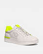 COACH®,LOWLINE LOW TOP SNEAKER,Leather,Chalk/Neon Yellow,Front View