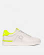 COACH®,LOWLINE LOW TOP SNEAKER,Leather,Chalk/Neon Yellow,Angle View