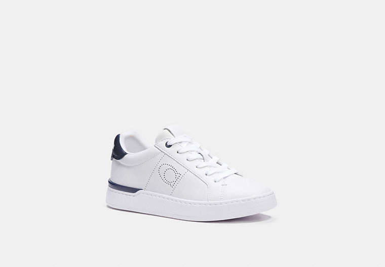 COACH®,LOWLINE LOW TOP SNEAKER,Leather,Optic White/ Midnight Navy,Front View
