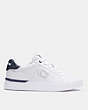 COACH®,LOWLINE LOW TOP SNEAKER,Leather,Optic White/ Midnight Navy,Angle View