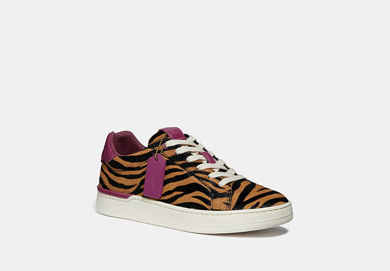 COACH®,LOWLINE LUXE LOW TOP SNEAKER,Haircalf,Black Camel/Hibiscus,Front View image number 0