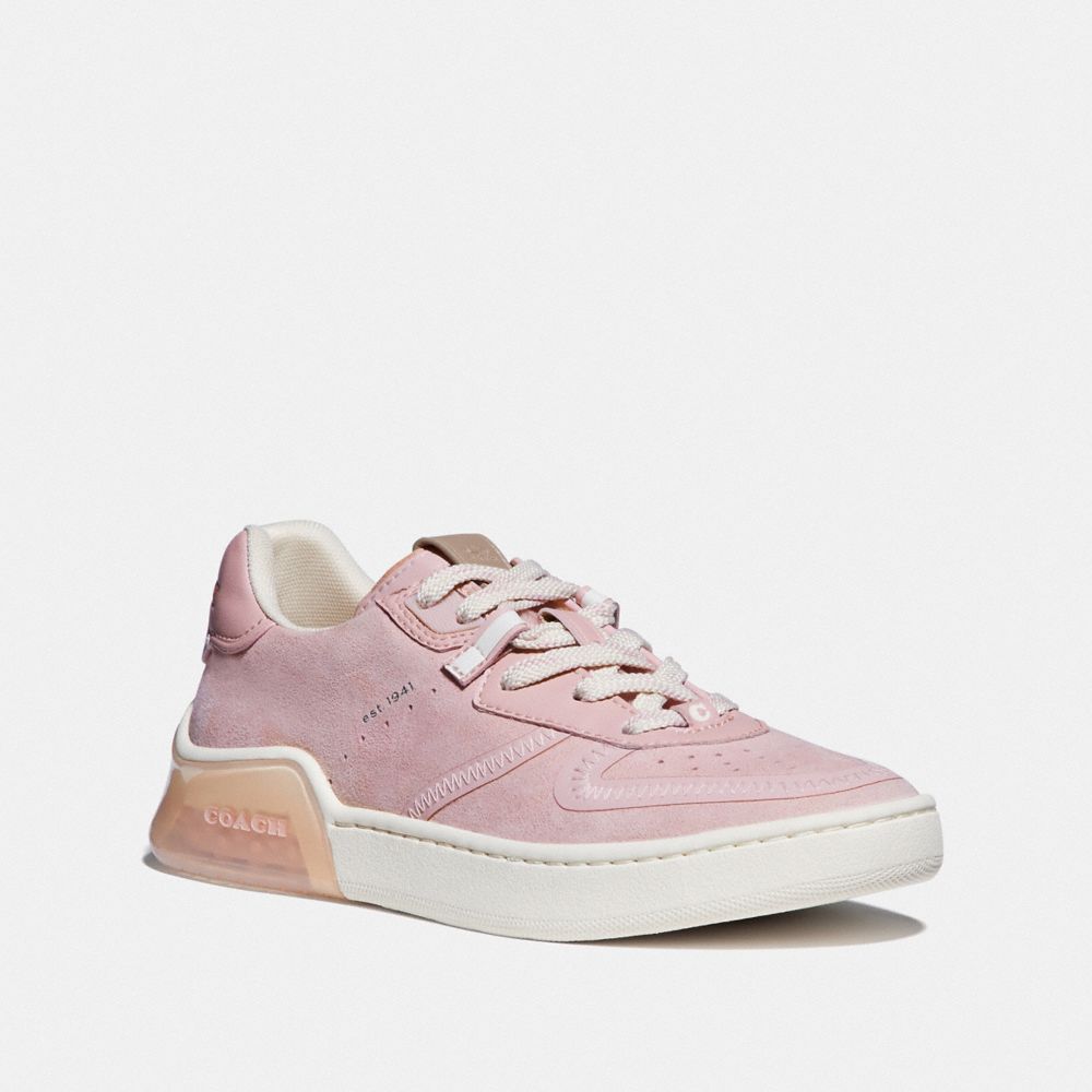 COACH®,CITYSOLE COURT SNEAKER,Suede,Aurora sparkling silver,Front View