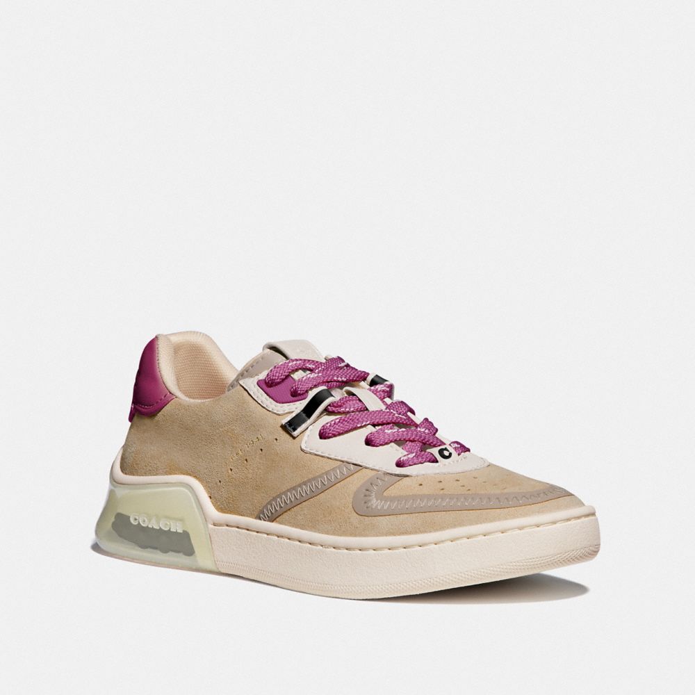 COACH®,CITYSOLE COURT SNEAKER,Suede,Moonlight/Orchid,Front View