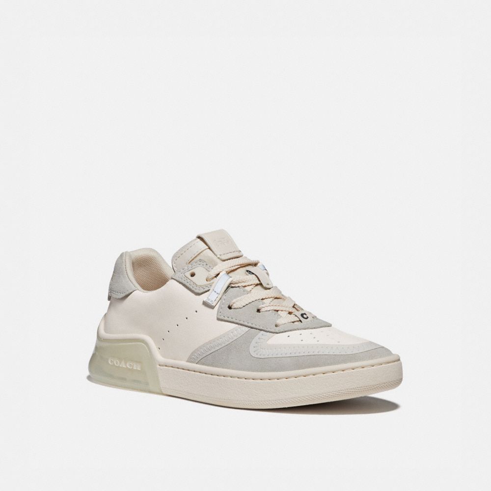 COACH®,CITYSOLE COURT SNEAKER,Suede/Leather,Chalk,Front View