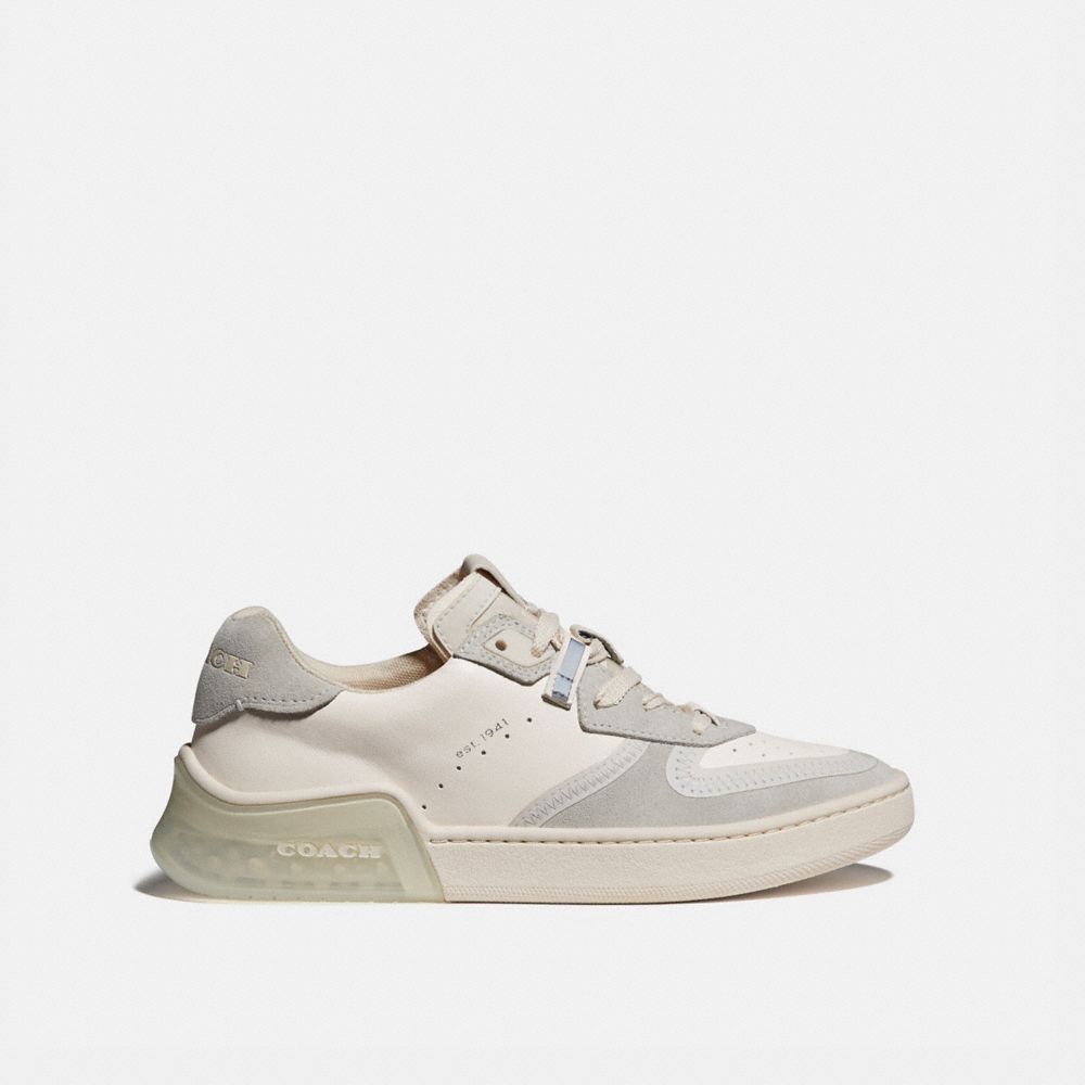 COACH®,CITYSOLE COURT SNEAKER,Suede/Leather,Chalk,Angle View