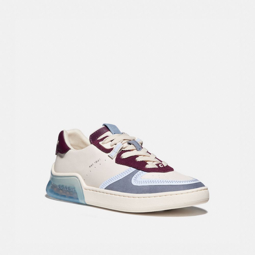 COACH®,CITYSOLE COURT SNEAKER,Suede/Leather,Chalk/Boysenberry,Front View