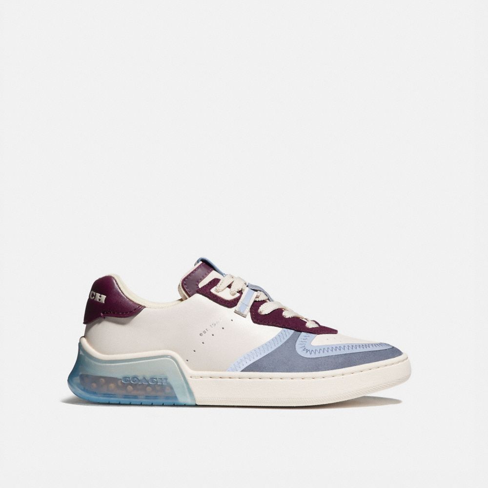 COACH®,CITYSOLE COURT SNEAKER,Suede/Leather,Chalk/Boysenberry,Angle View
