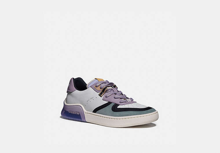 COACH®,CITYSOLE COURT SNEAKER,Suede/Leather,White/Soft Lilac,Front View image number 0