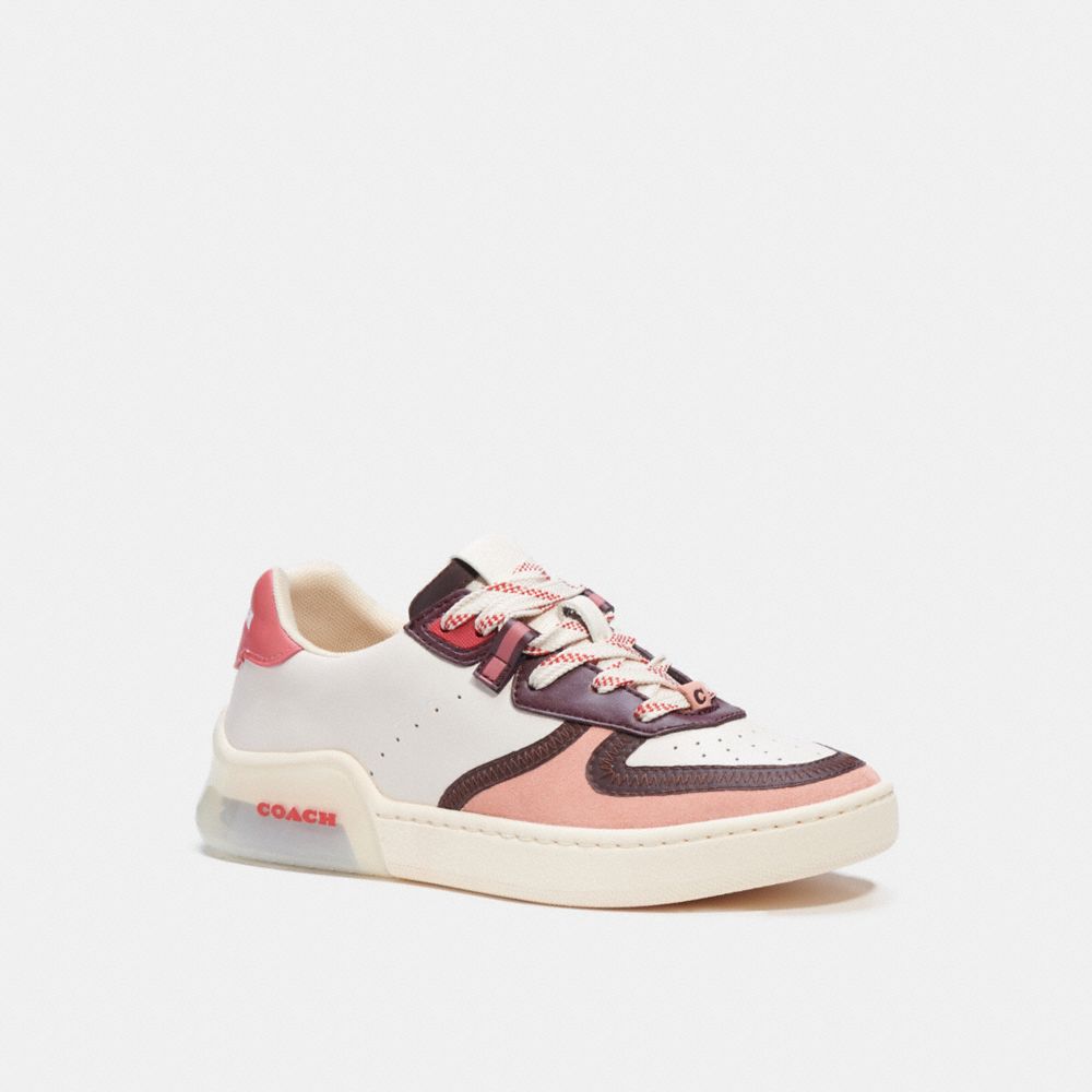 COACH®,CITYSOLE COURT SNEAKER,Suede/Leather,Optic White/ Candy Pink,Front View