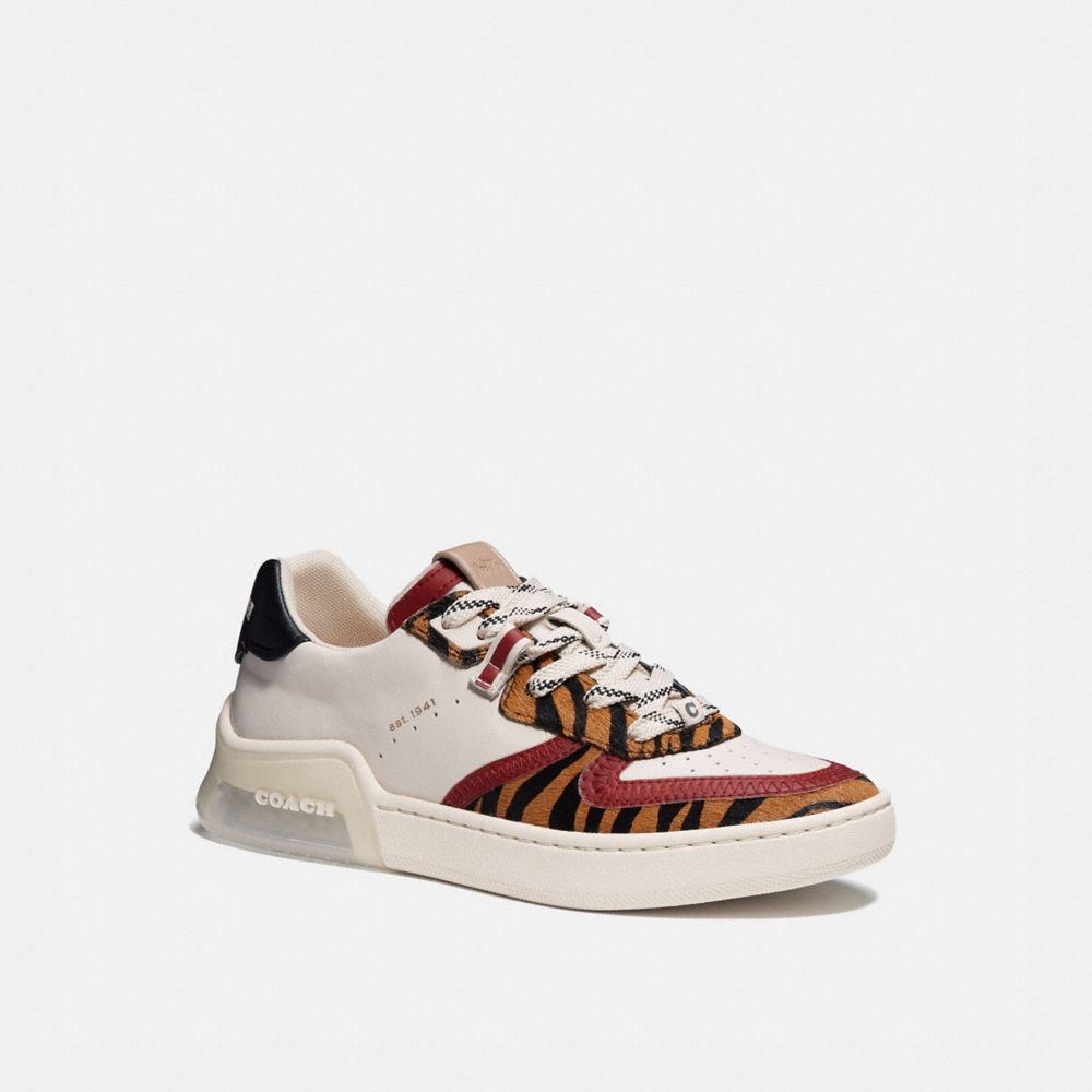 COACH®,CITYSOLE COURT SNEAKER,Leather/Haircalf/Suede,Chalk/Black Camel,Front View