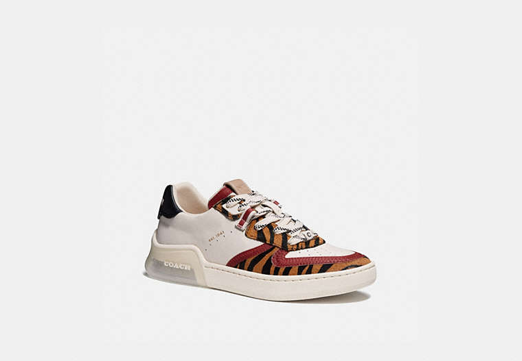COACH®,CITYSOLE COURT SNEAKER,Leather/Haircalf/Suede,Chalk/Black Camel,Front View image number 0