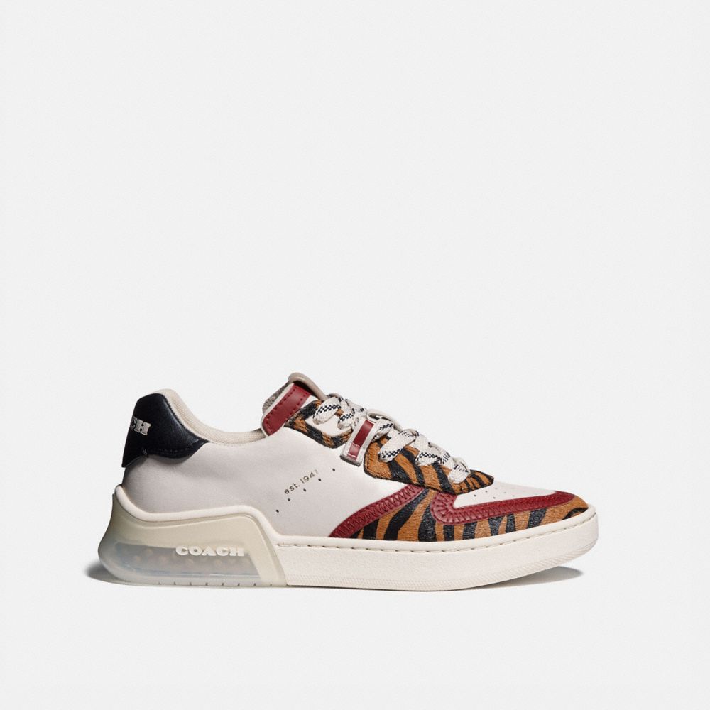 COACH®,CITYSOLE COURT SNEAKER,Leather/Haircalf/Suede,Chalk/Black Camel,Angle View