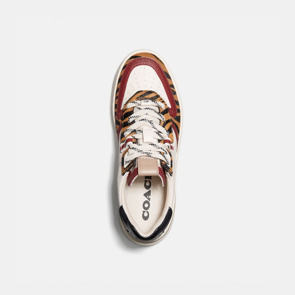 COACH®,CITYSOLE COURT SNEAKER,Leather/Haircalf/Suede,Chalk/Black Camel,Inside View,Top View