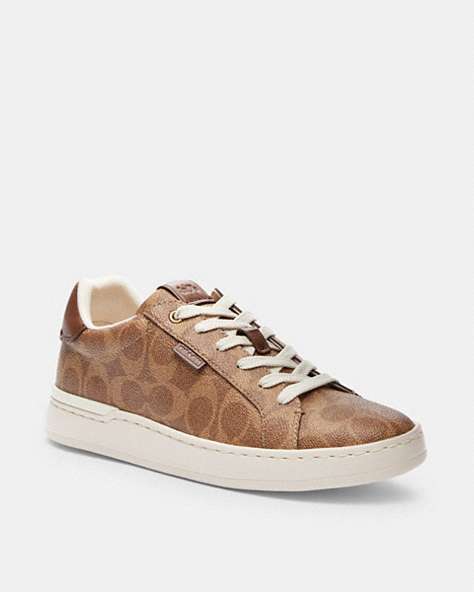 COACH®,LOWLINE LUXE LOW TOP SNEAKER,Signature Coated Canvas/Leather,Tan,Front View