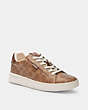 COACH®,LOWLINE LUXE LOW TOP SNEAKER,Signature Coated Canvas/Leather,Tan,Front View