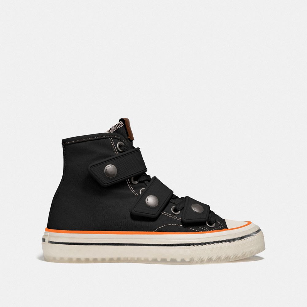 COACH®,High Top Button Up Sneaker,,Angle View