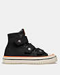 COACH®,HIGH TOP BUTTON UP SNEAKER,canvas,Black,Angle View