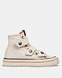 COACH®,HIGH TOP BUTTON UP SNEAKER,canvas,Chalk,Angle View