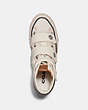 COACH®,HIGH TOP BUTTON UP SNEAKER,canvas,Chalk,Inside View,Top View