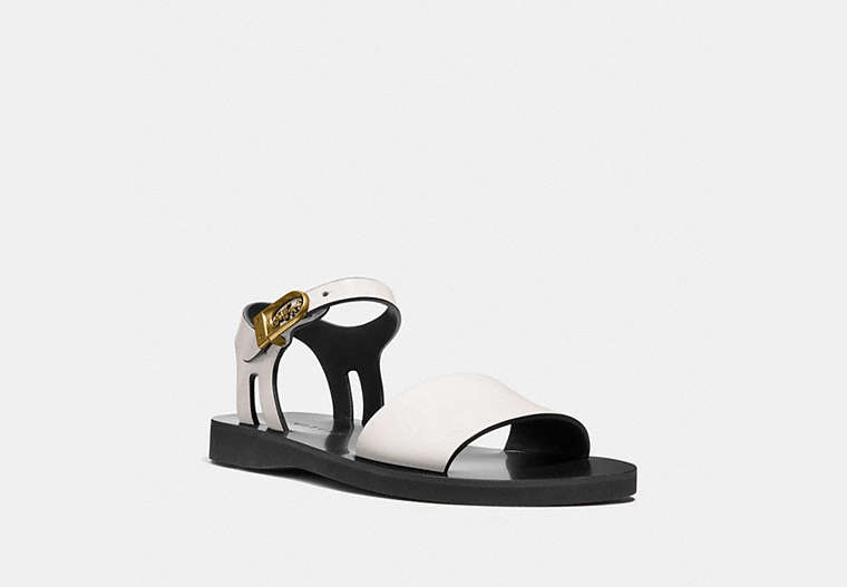 COACH®,ANKLE STRAP SANDAL,Leather,Chalk,Front View