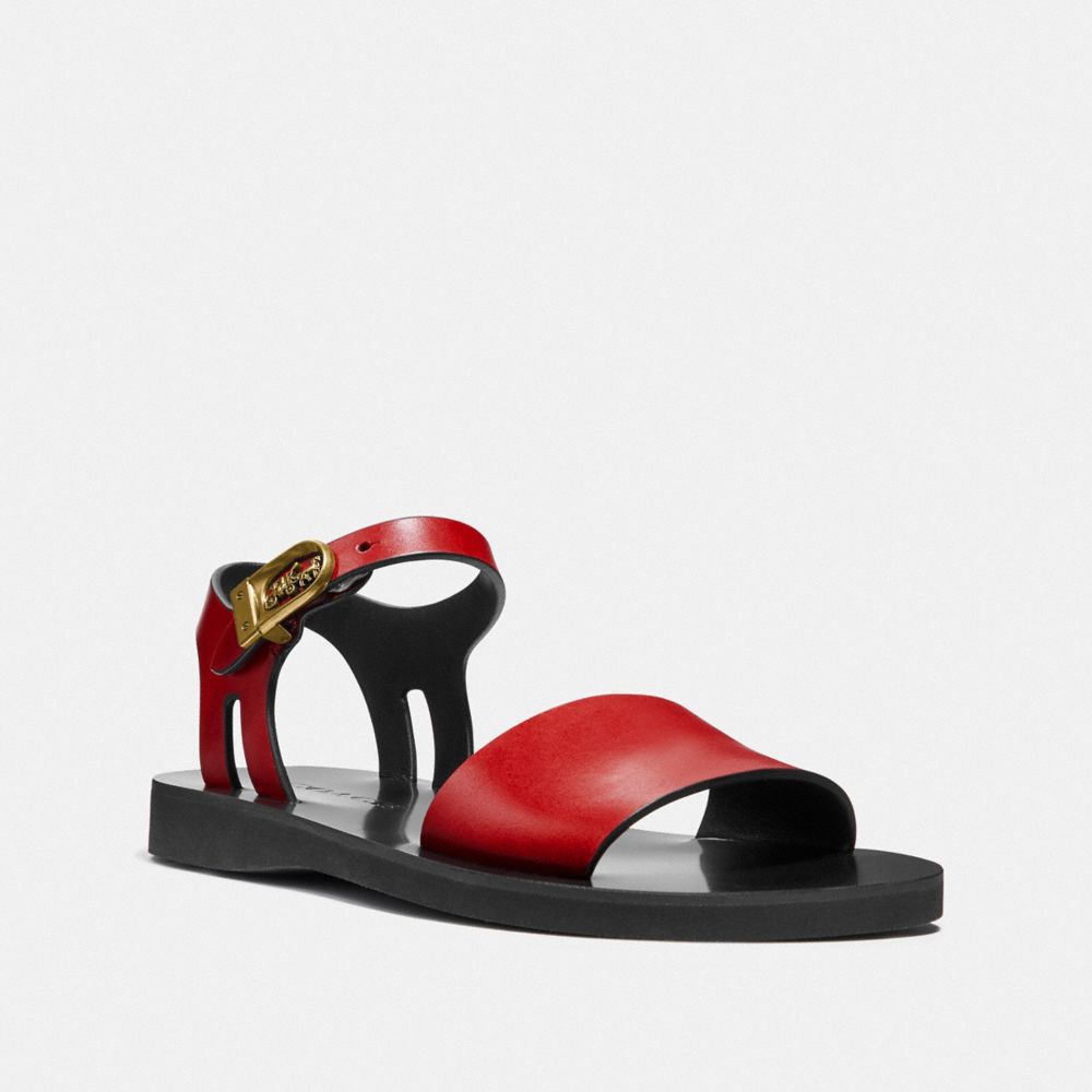 COACH®,ANKLE STRAP SANDAL,Leather,Red.,Front View