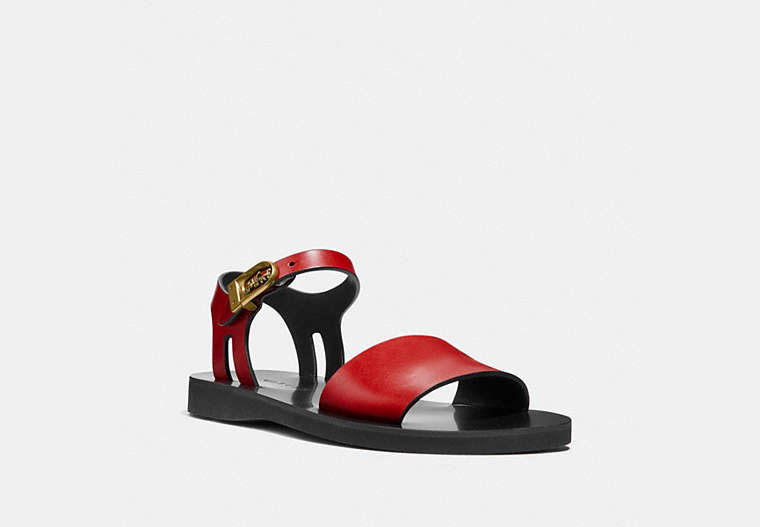 COACH®,ANKLE STRAP SANDAL,Leather,Red.,Front View