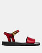 COACH®,ANKLE STRAP SANDAL,Leather,Red.,Angle View