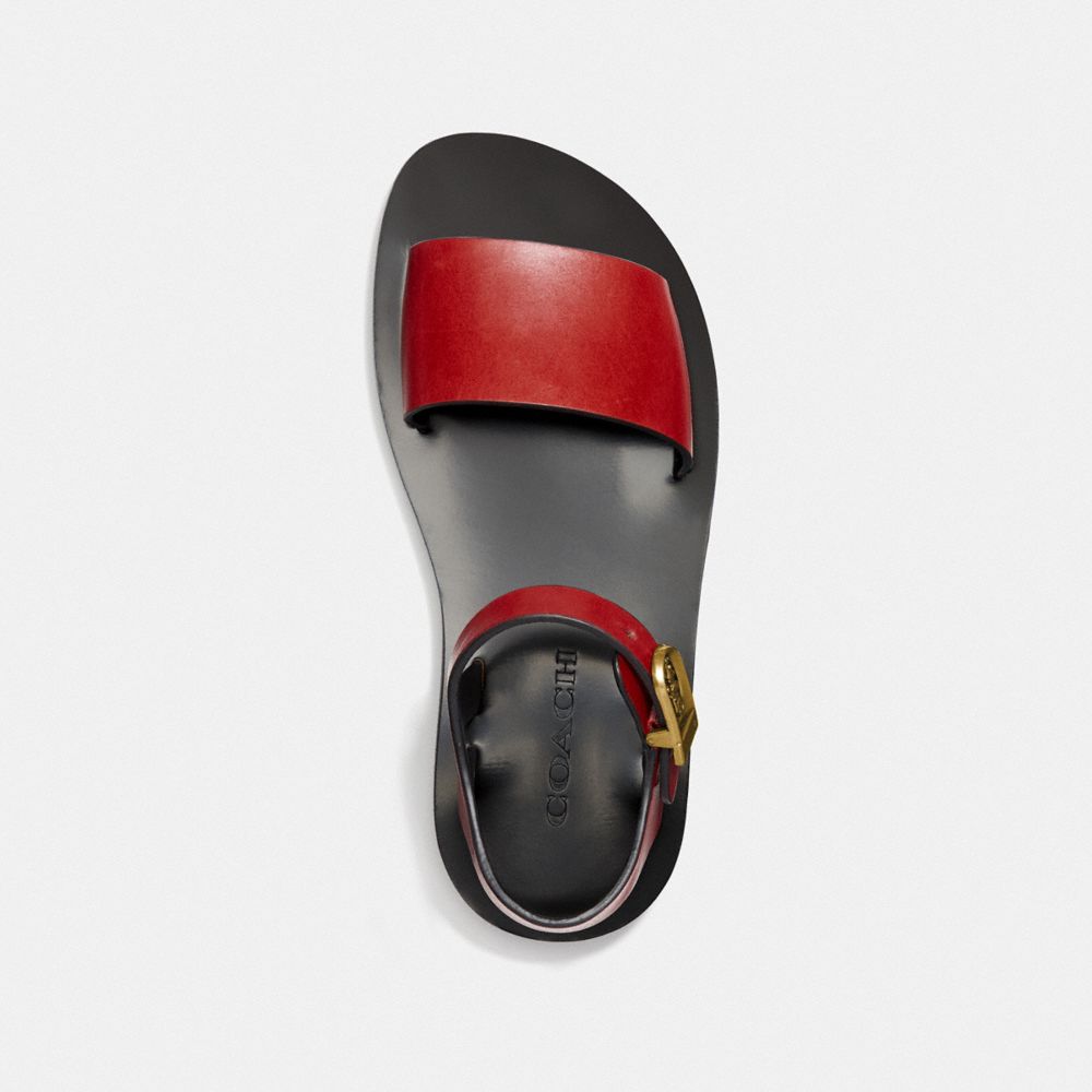 COACH®,ANKLE STRAP SANDAL,Leather,Red.,Inside View,Top View