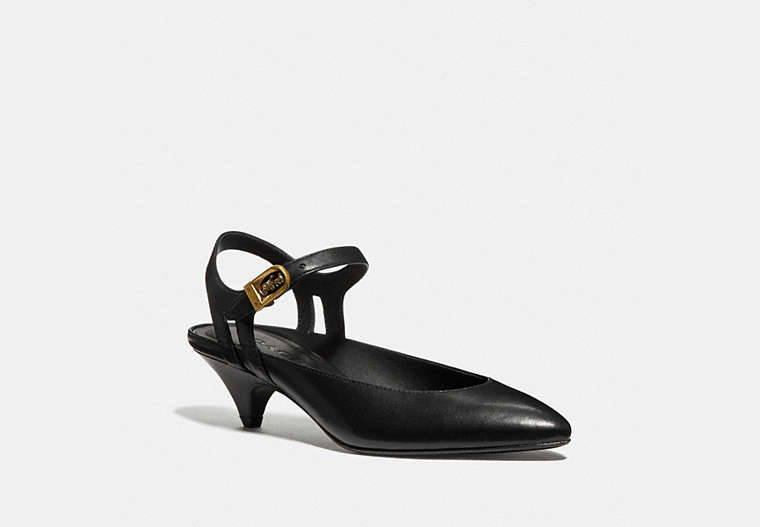 COACH®,ANKLE STRAP HEEL,Leather,Black,Front View