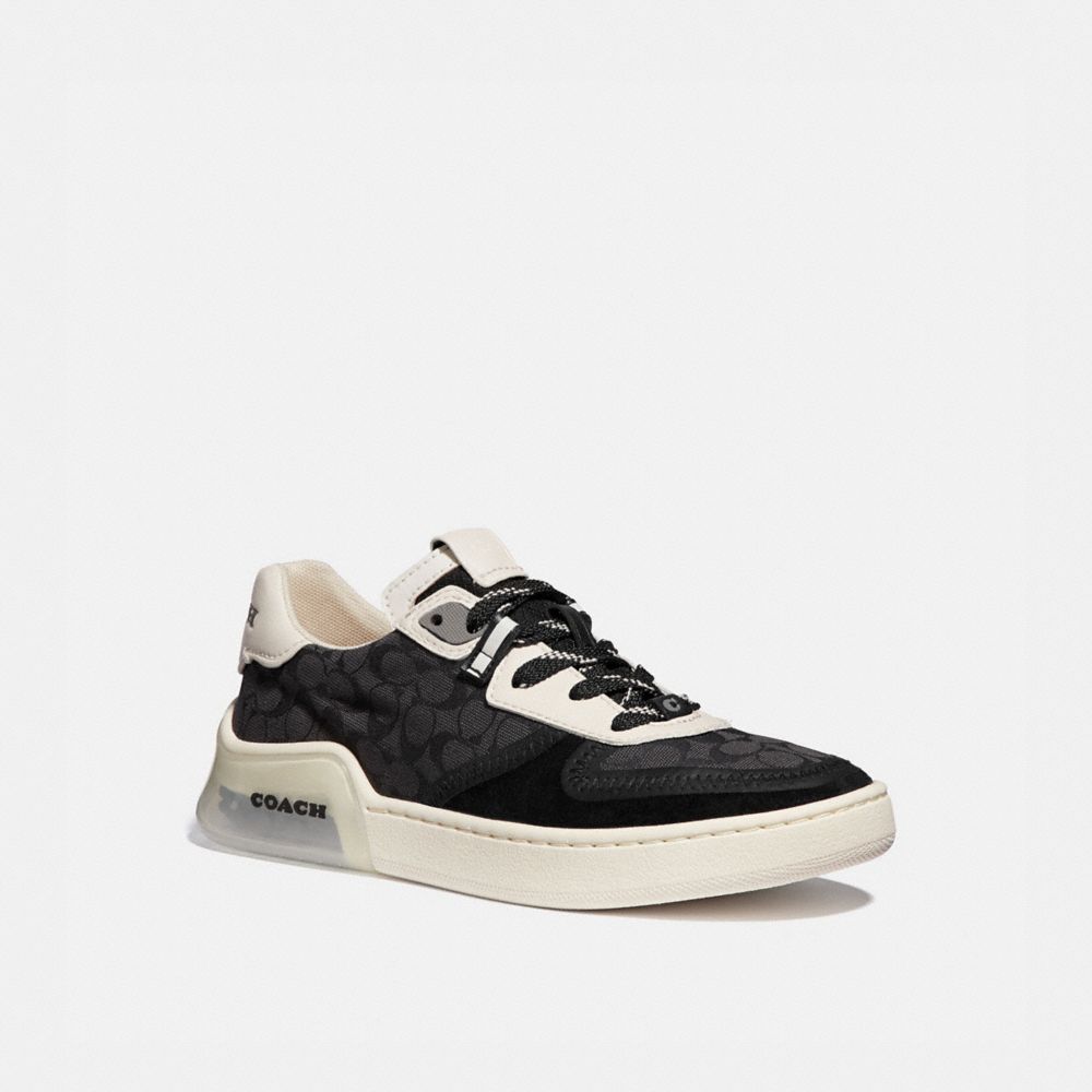 COACH®,CITYSOLE COURT SNEAKER,Jacquard/Suede,Black Chalk,Front View